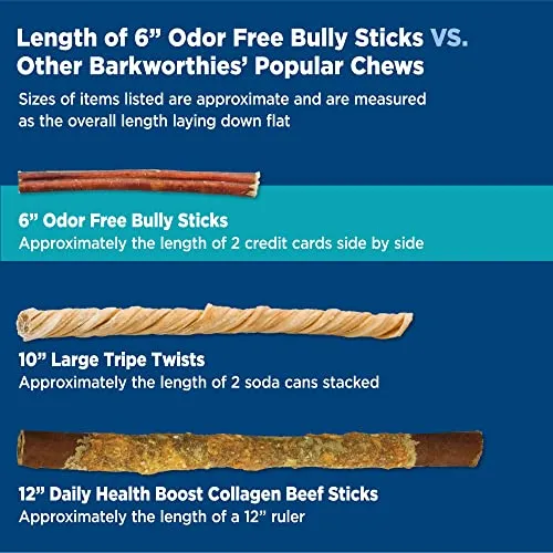 Barkworthies Odor Free 6 Inch Bully Sticks Healthy Dog Chews Promotes Dental Health