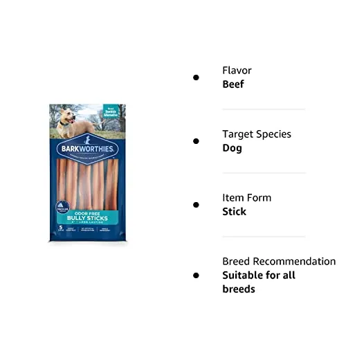 Barkworthies Odor Free 6 Inch Bully Sticks Healthy Dog Chews Promotes Dental Health