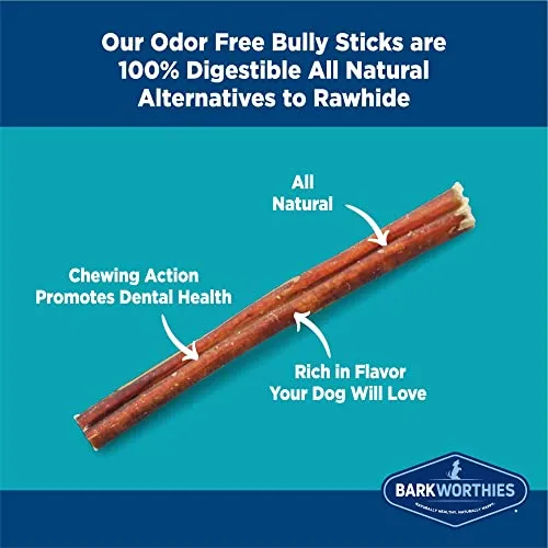 Barkworthies Odor Free 6 Inch Bully Sticks Healthy Dog Chews Promotes Dental Health