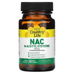 Dietary Supplement Country Life NAC N-Acetyl Cysteine 750 mg, 30 Vegan Capsules