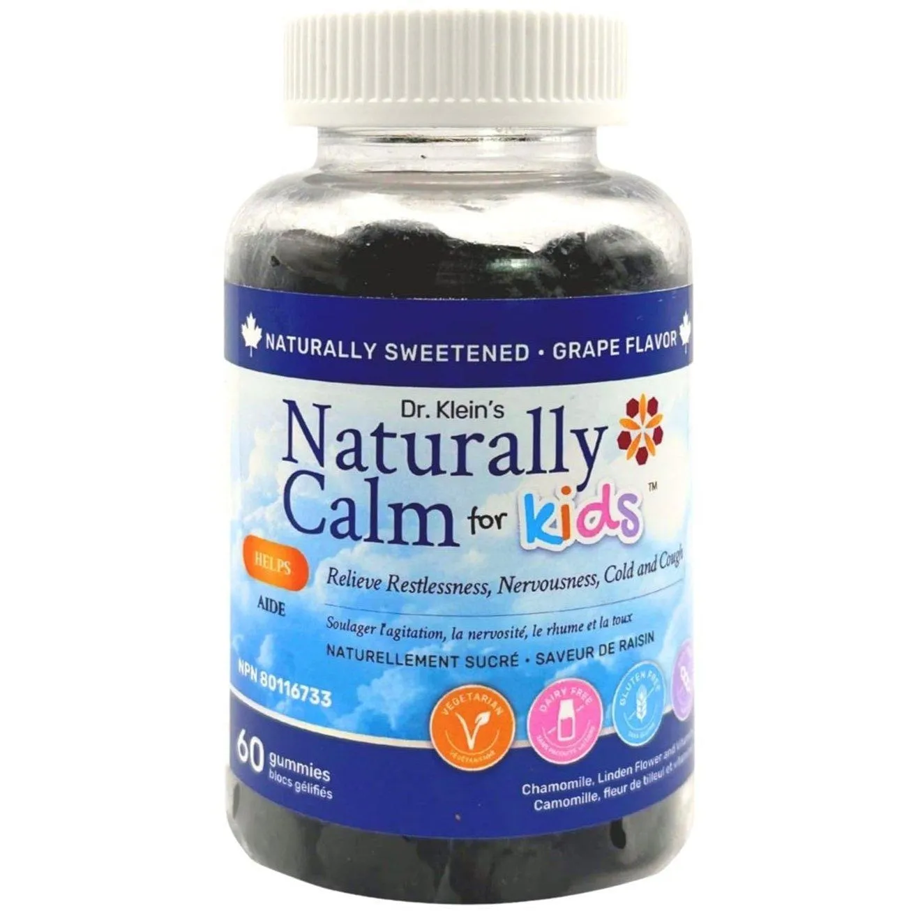 Dr. Klein's Naturally Calm for Kids 60 Gummies- Sugar Free Grape Flavor