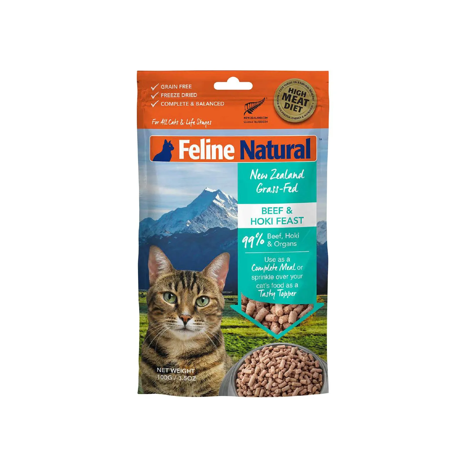 Feline Natural Beef and Hoki Feast Freeze Dried Cat Food 100g