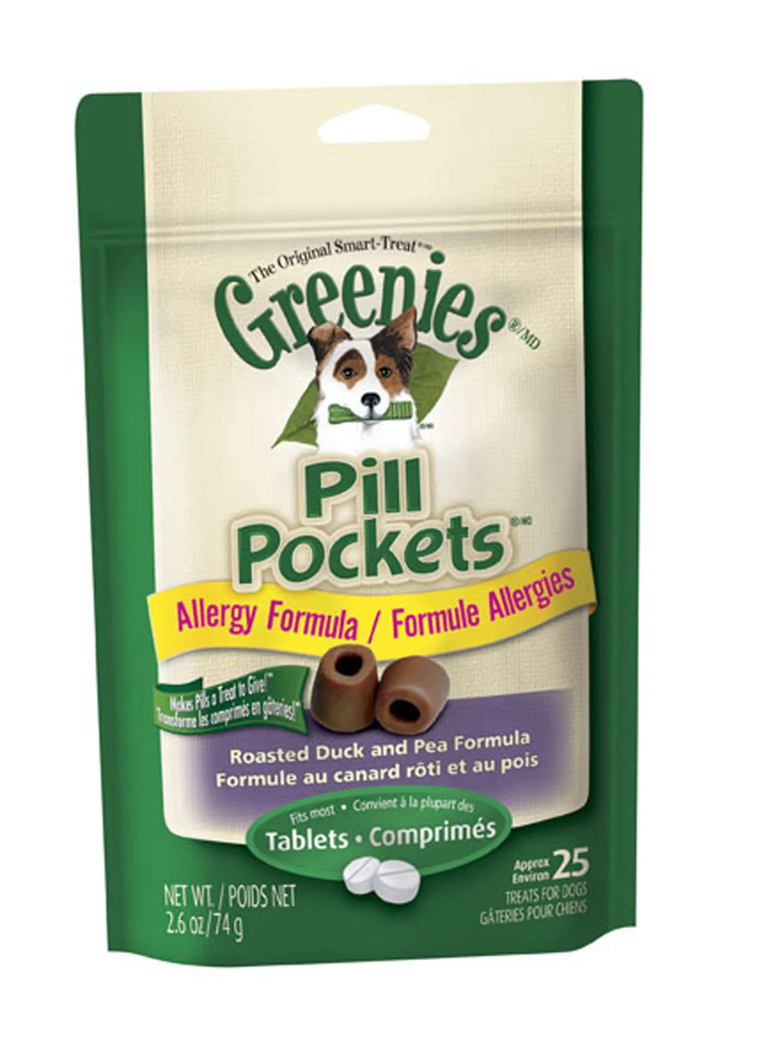 Greenies Pill Pockets Canine Roasted Duck and Pea Allergy Formula Dog Treats