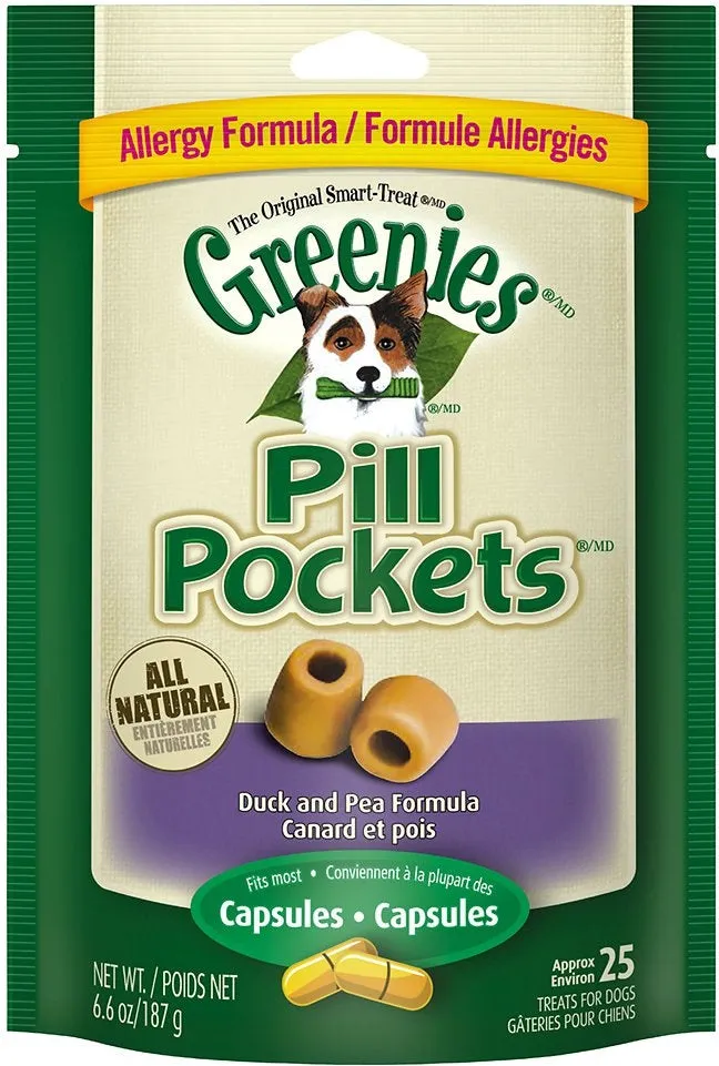 Greenies Pill Pockets Canine Roasted Duck and Pea Allergy Formula Dog Treats