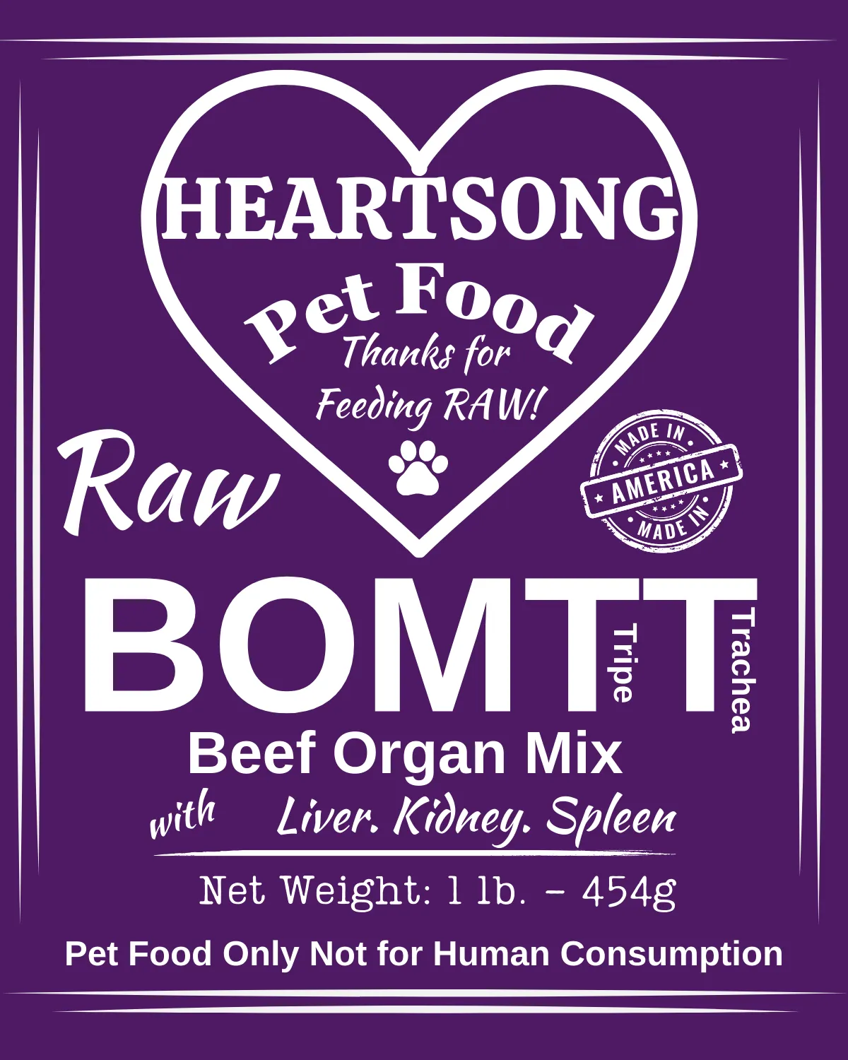 Heartsong Beef Organ Mix Deluxe, Ground with tripe & trachea