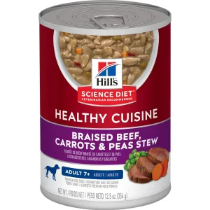 Hill's Science Diet Senior 7  Healthy Cuisine Canned Dog Food, Braised Beef, Carrots & Peas Stew (12.5 oz x 12 cans)