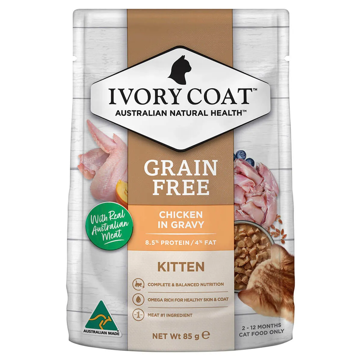 Ivory Coat Grain Free Kitten Wet Food Chicken in Gravy 85g