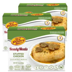 KJ Poultry Kosher MRE Meat Meals Ready to Eat, Gluten-Free Stuffed Chicken Breast Rice - 3 Pack