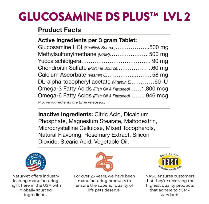 NaturVet Glucosamine DS Plus Chewable Tabs for Dogs and Cats