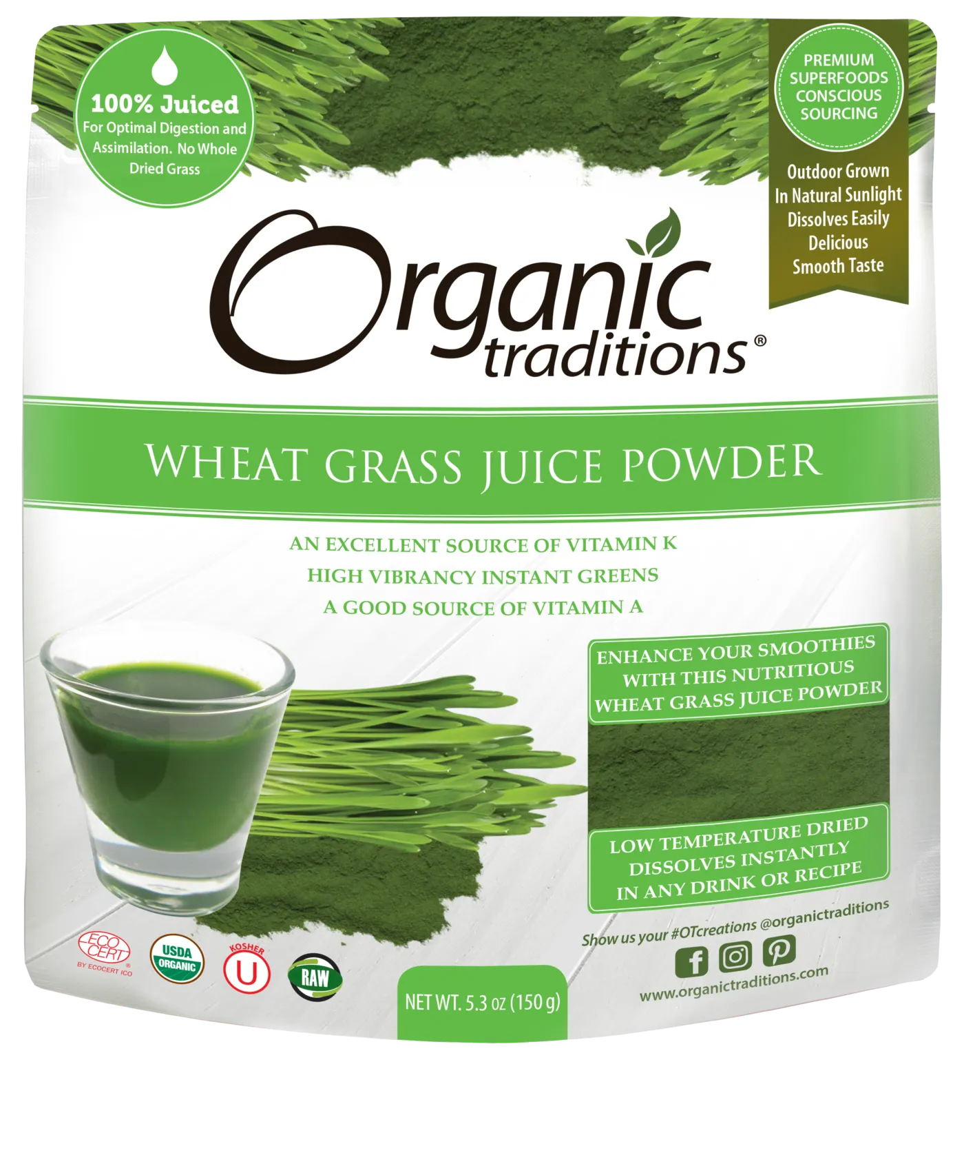 Organic Traditions Wheat Grass Juice Powder (150g)