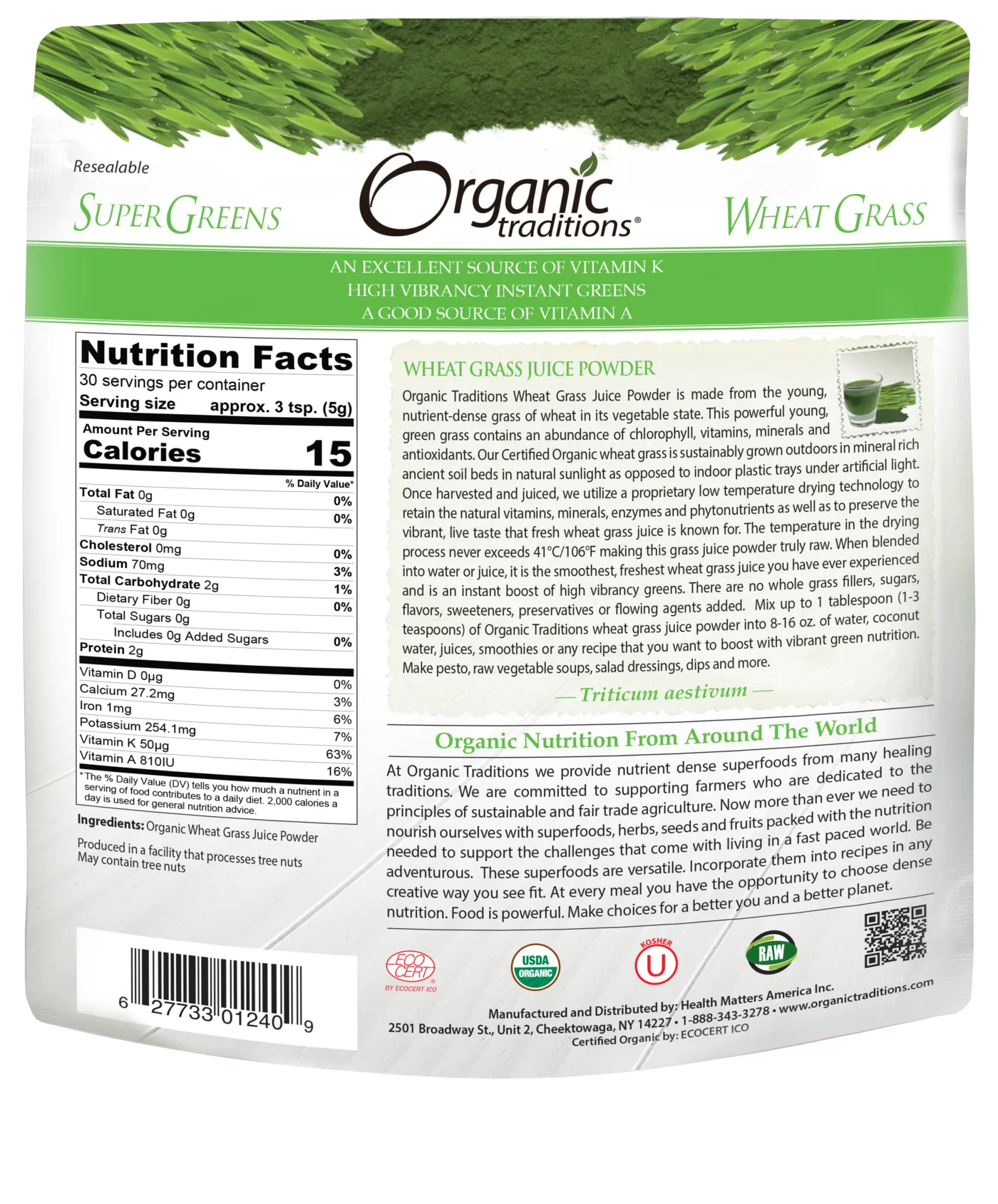 Organic Traditions Wheat Grass Juice Powder (150g)