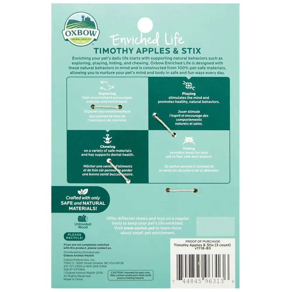 Oxbow Enriched Life Timothy Apple & Stix For Small Animals