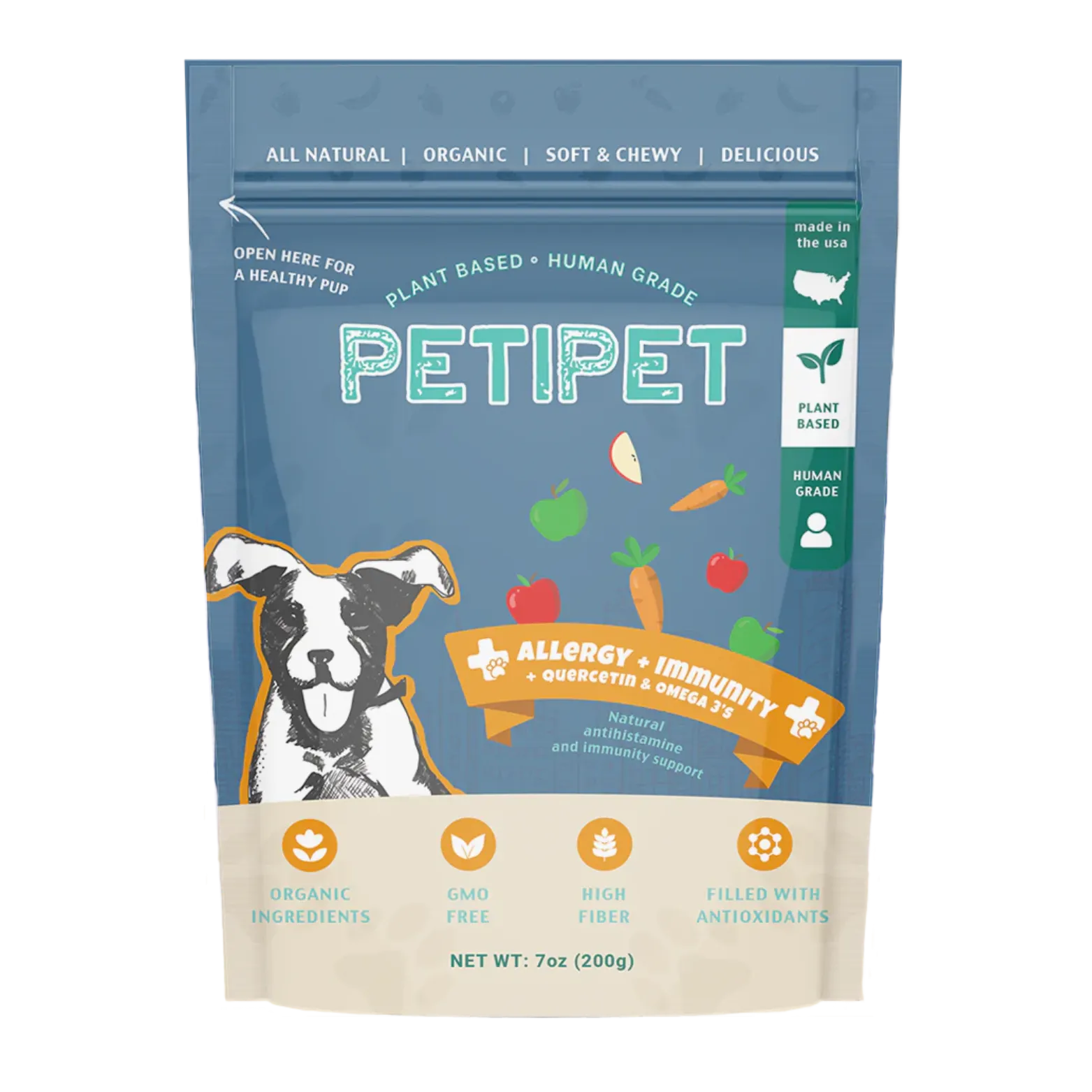 Petipet Allergy   Immunity with Quercetin & Omega 3 Apple & Carrot Flavored Soft Chew Allergy Supplement for Dogs, 7-oz bag