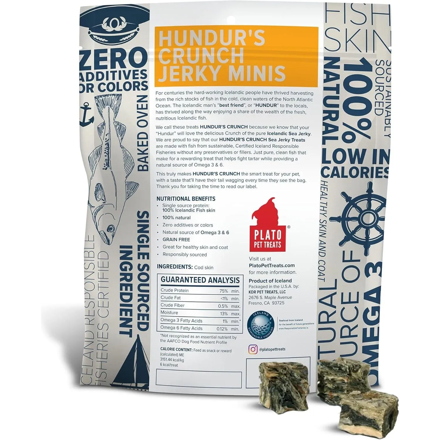 Plato Pet Hundur'S Crunch Jerky Minis Fish Skin