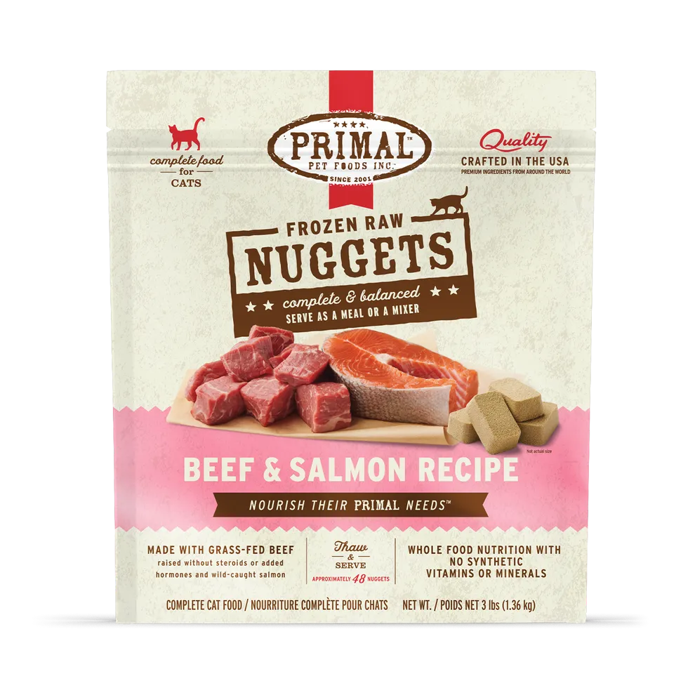 Primal Raw Frozen Beef & Salmon Formula Nuggets For Cats