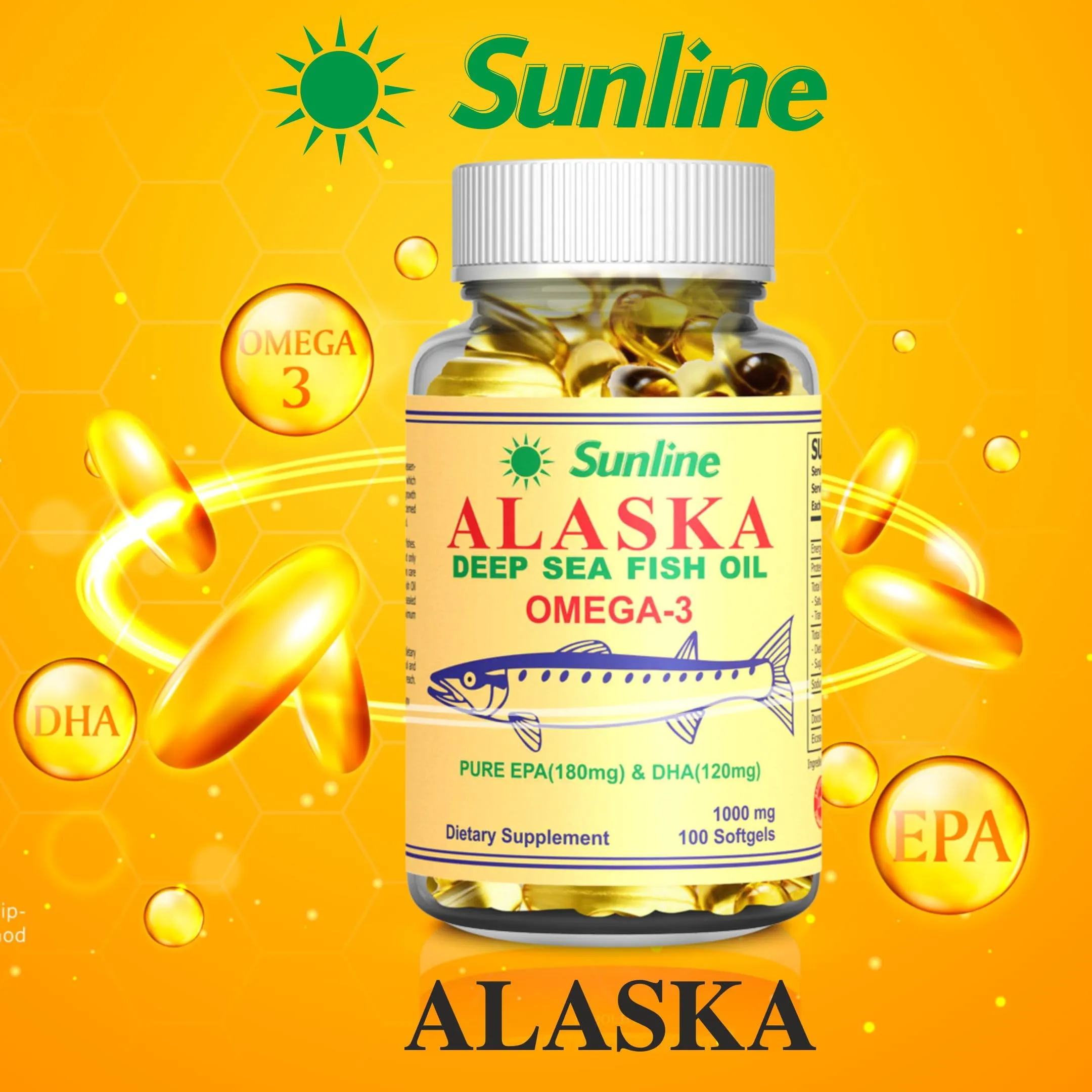 Sunline Alaska Omega-3 | Deep Sea Fish Oil | 1000Mg,100 Softgels