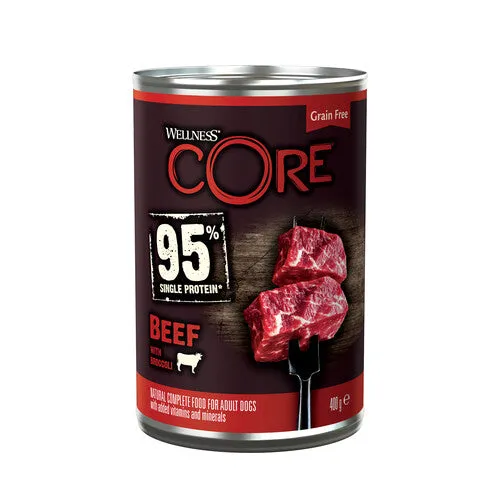 Wellness Core 95% Beef with Broccoli Wet Adult Grain Free Wet Dog Food 6 x 400g