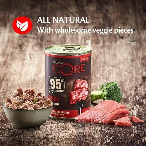 Wellness Core 95% Beef with Broccoli Wet Adult Grain Free Wet Dog Food 6 x 400g